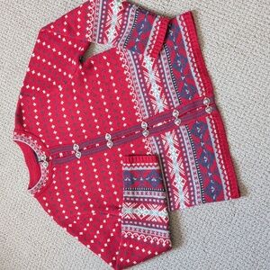 Vintage Fair Isle Wool Sweater Cottagecore Nordic Heart Sliver Clasp Cardigan L